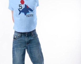 Happy Shark Birthday Shirt - 4th Birthday T-Shirt (use your child's age or any number) - Ocean Birthday Party - Personalized Shark Shirts