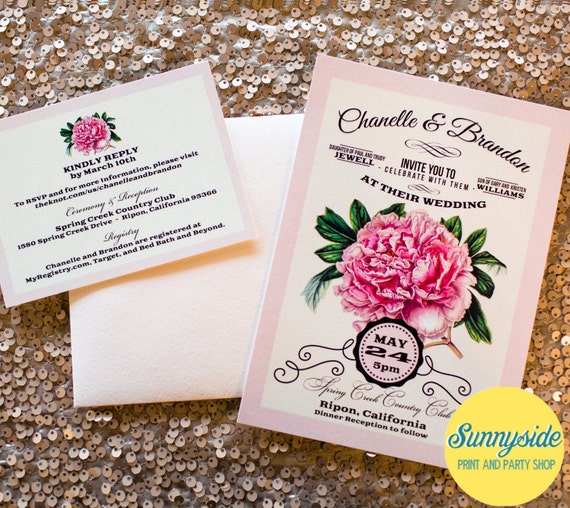 Vintage Peony Wedding Invitations 3