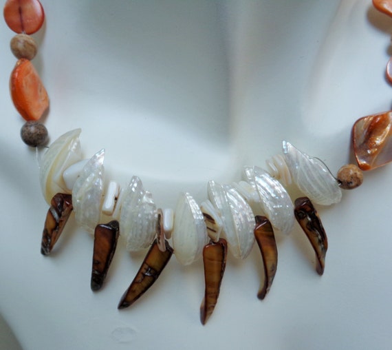 Mother of pearl poker chip necklace