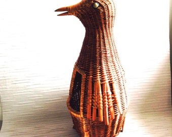 Penguin Holder Basket. LARGE Rattan, Wicker. Vintage 1970. Modernist. Mod, Mid century, Danish Modern, Eames, Bojesen era.