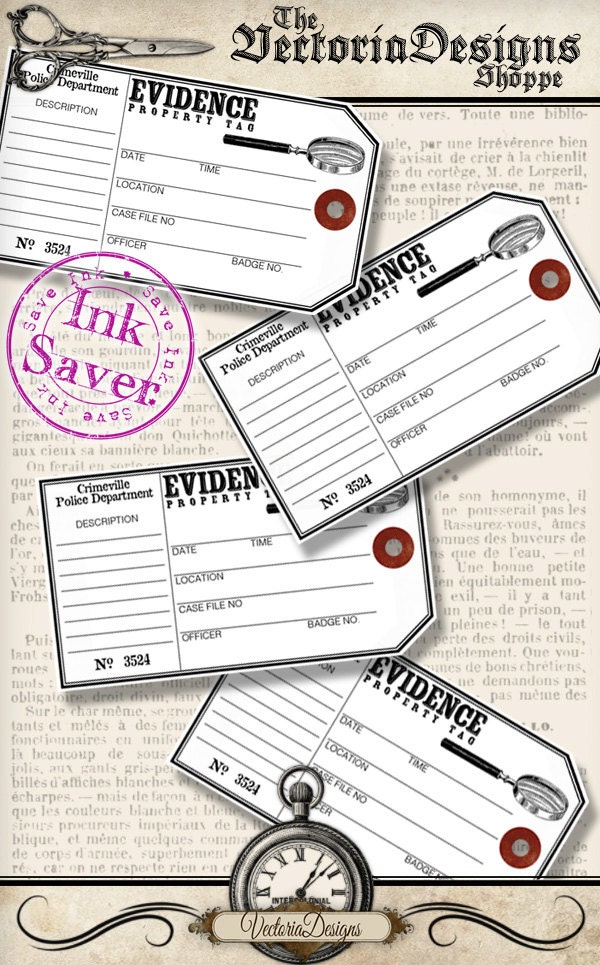 Printable Evidence Tags eco printable detective printable