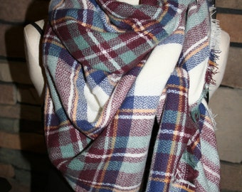 Plaid Tartan Blanket Scarf Blue Maroon Plaid Scarf Christams Gift Scarves Zara Style Plaid Blogger Favorite-Womens Accessories