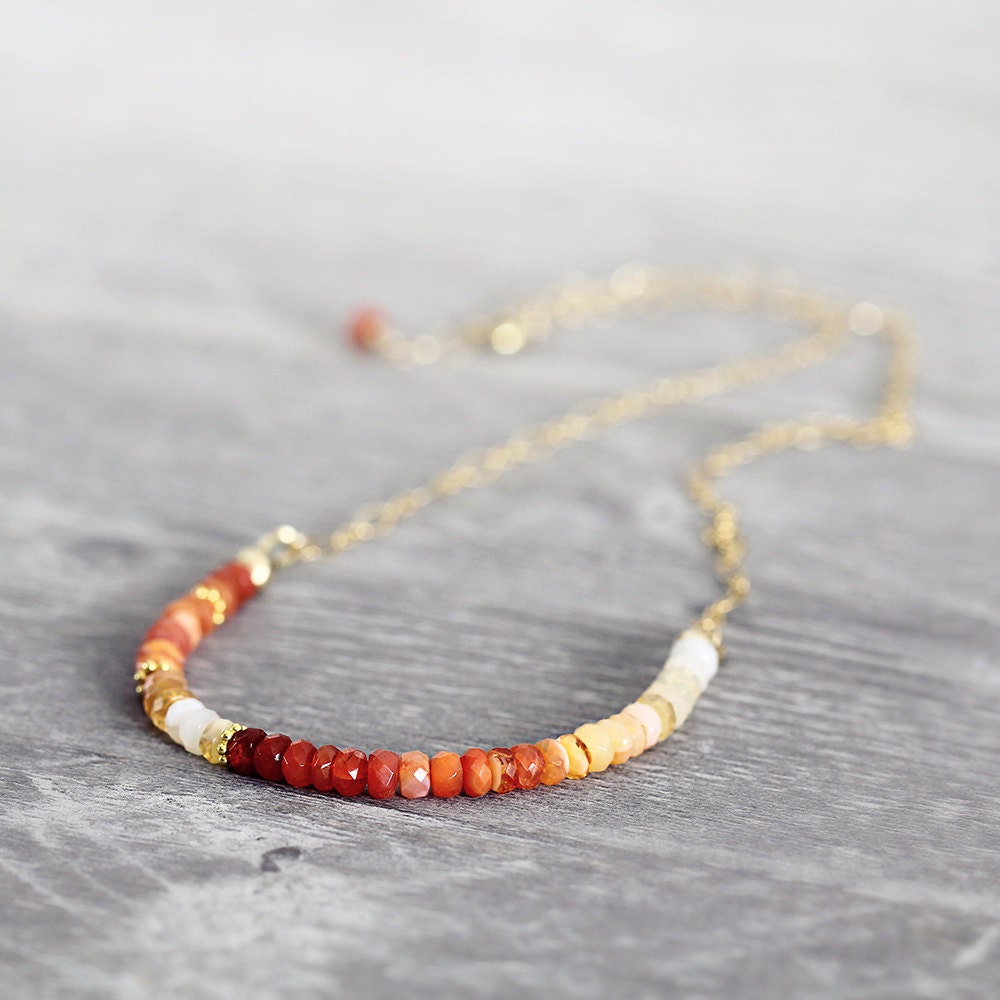 Fire Opal Necklace - Ombre Necklace - October Birthstone Necklace - Red Orange Gold Colorful Necklace For Her - Autumn Necklace