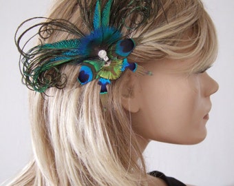 Bridal Prom Peacock Feathers Butterfly Fascinator or Bag Brooch Clip "Sophia" Whimsical Plume de Paon Mother of the Bride Wedding Guest