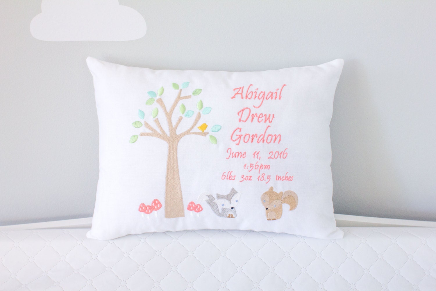 Personalized Baby Pillow Woodland Theme Embroidered