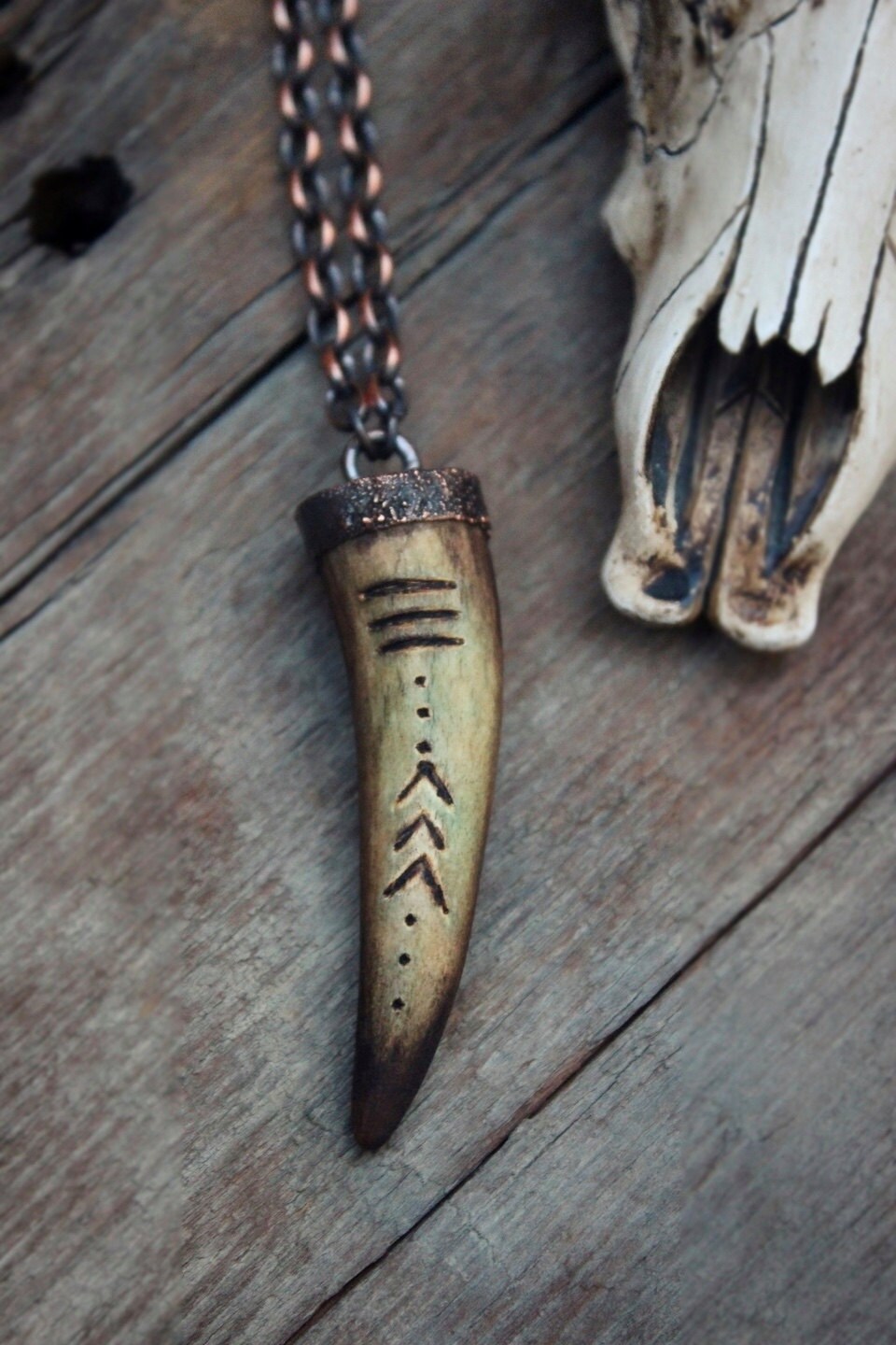 Deer Antler Tip Necklace Unisex Tribal Hand Carved Healing