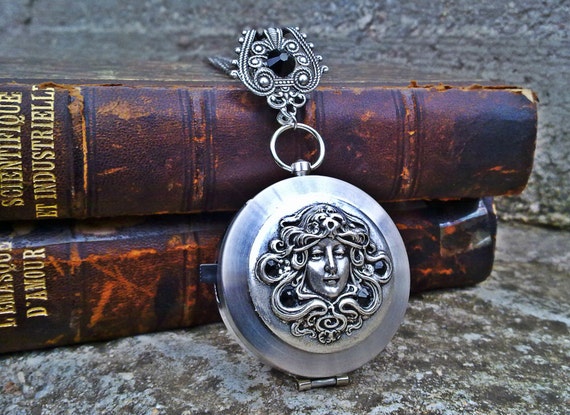 Steampunk Compass Locket Pendant Long Chain Necklace Gothic Compass Gothic Pendant Long Pendant Steampunk Jewelry by ApplebiteJewelry steampunk buy now online