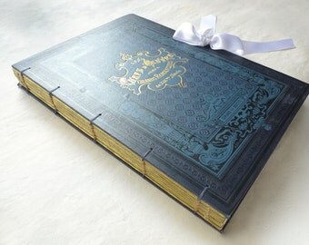 Wedding Photo Guest Book, Blue Scrapbook Anniversary Journal, Marriage, Honeymoon Keepsake Personalized, Extra Large