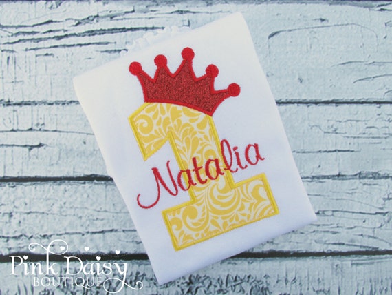 Birthday Shirt. Beauty & the Beast Inspired Princess Birthday Shirt in Red, Yellow. Personalized Embroidered Appliqué Girls Birthday Shirt. Il_570xn