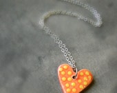 Orange Ceramic Heart Jewelry Sterling Silver Plated Necklace Yellow Dotted Pendants