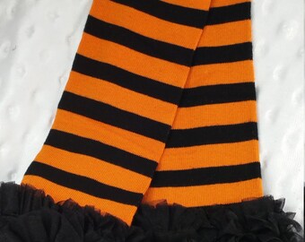 Halloween Leg Warmers, Orange and Black Striped with Ruffle, Leg Warmers, Baby Leg Warmers, Leg Warmers for Girls, Toddler Leg Warmers