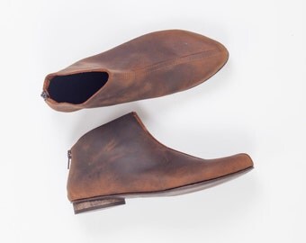 Brown ankle boots, Leather flat boots, Winter shoes, Everyday shoes