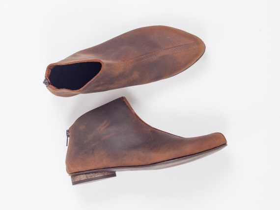 dark brown flat leather boots