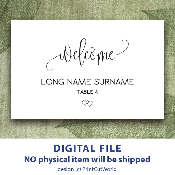 letter 1 template inch Tent card wedding Welcome cards printable for place Place