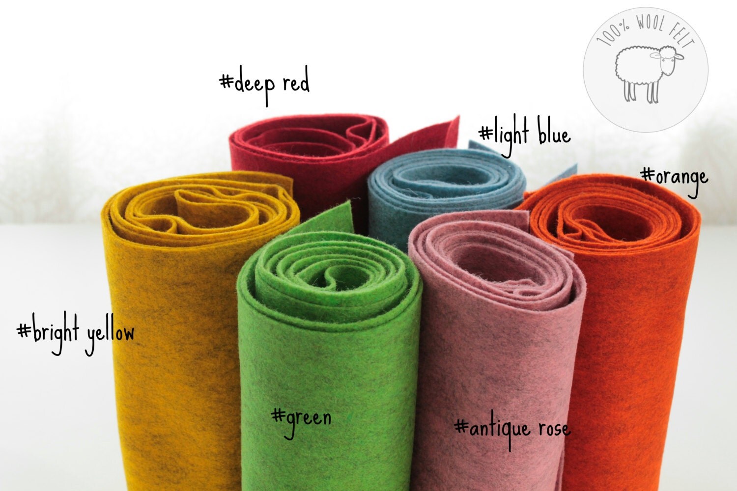 Wool felt bundle 100 wool felt felt by the yard 6 colours