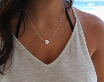 Silver sand dollar Necklace, 925 sterling silver, beach wedding, sea life, simple everyday jewelry, summer, shell, layering necklace