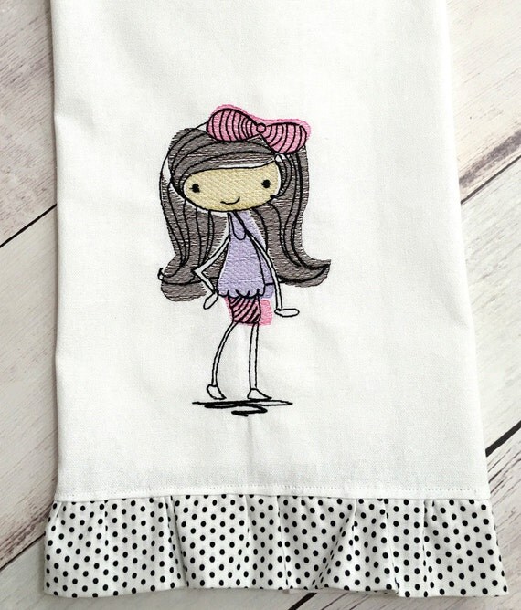 Girl Embroidery Towel Girl Towel Girl Hand Towel Girl