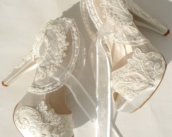 Wedding Shoes for Bride Embellished Ivory Lace with Pearls Ivory lace wedding shoes for bride