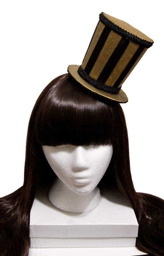 Gold and Black Striped Velveteen Circus Steampunk Ringmaster Top Hat - Made to Order by SheenasBellaBows steampunk buy now online