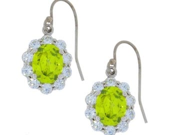 Peridot & Zirconia Oval Dangle Earrings .925 Sterling Silver