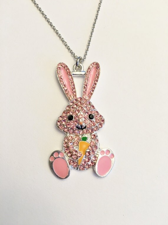 Little Girl's Rhinestone Bunny Pendant Necklace Easter