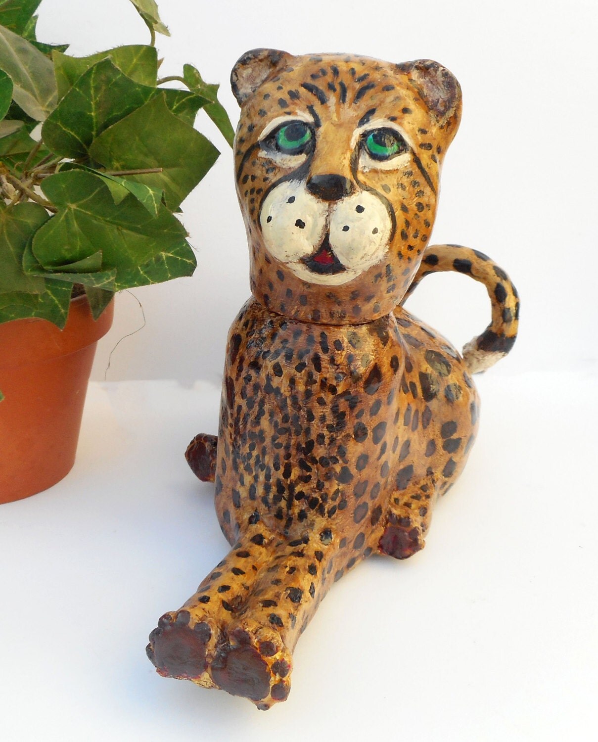 Paper Mache Clay Cheetah Treasure Box Chet Cheetah