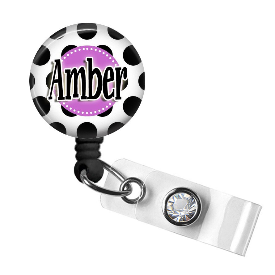 Polka Dot Personalized Initial Badge Retractable ID Name