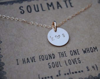 soulmate . Personalized initial couple necklace . tiny gold filled initial layering necklace . girlfriend gift . wife gift
