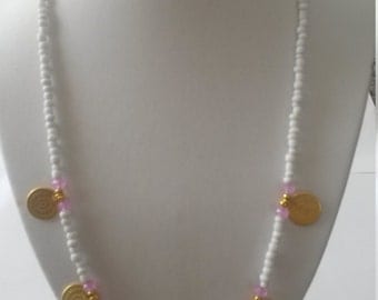 Bohémien necklace, Ibiza necklace, with with lila necklace with coin charms