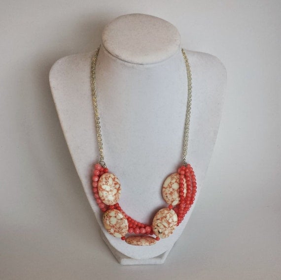 Beaded Coral Statement Necklace Chunky Coral by CraftiMiMi on Etsy