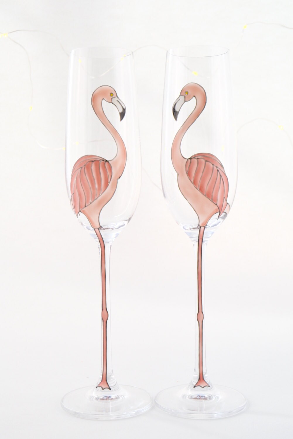 Pink Flamingo Long Stemmed Champagne Flutes by ToastedGlass