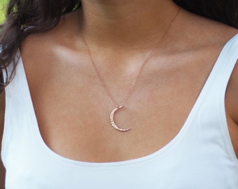 Rose Gold Crescent Moon Necklace, Long Moon Necklace, Rose Gold Moon Necklace