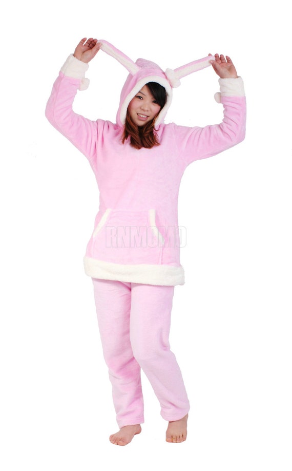 Adult Pajamas Anime Cosplay Costume Sexy Sleepwear polar rebbit ears kigurumi  pink bunny