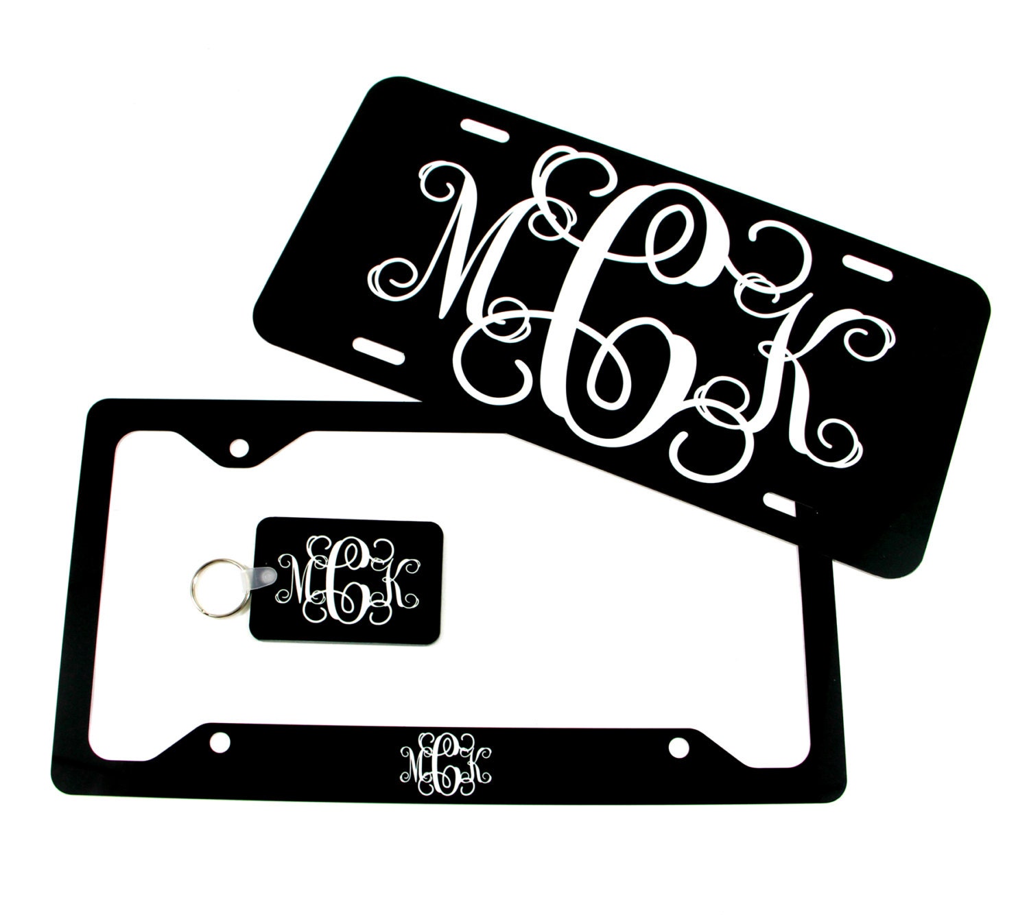 Classy Black and White Front License Plate & Plate Frame Key