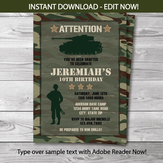 Military Party Invitations Army Birthday Camo Invitations