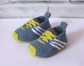 Cute baby Sneaker Crochet PATTERN booties "Federation" Runners" cool modern funky Crochet Pattern, Blue running shoes boys, PATTERN ONLY