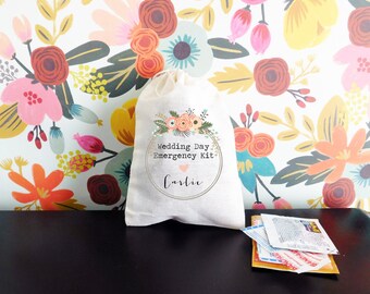 Wedding Day Emergency Kit Personalized Muslin Bag// Bridesmaid // Bride Wedding Day Kit