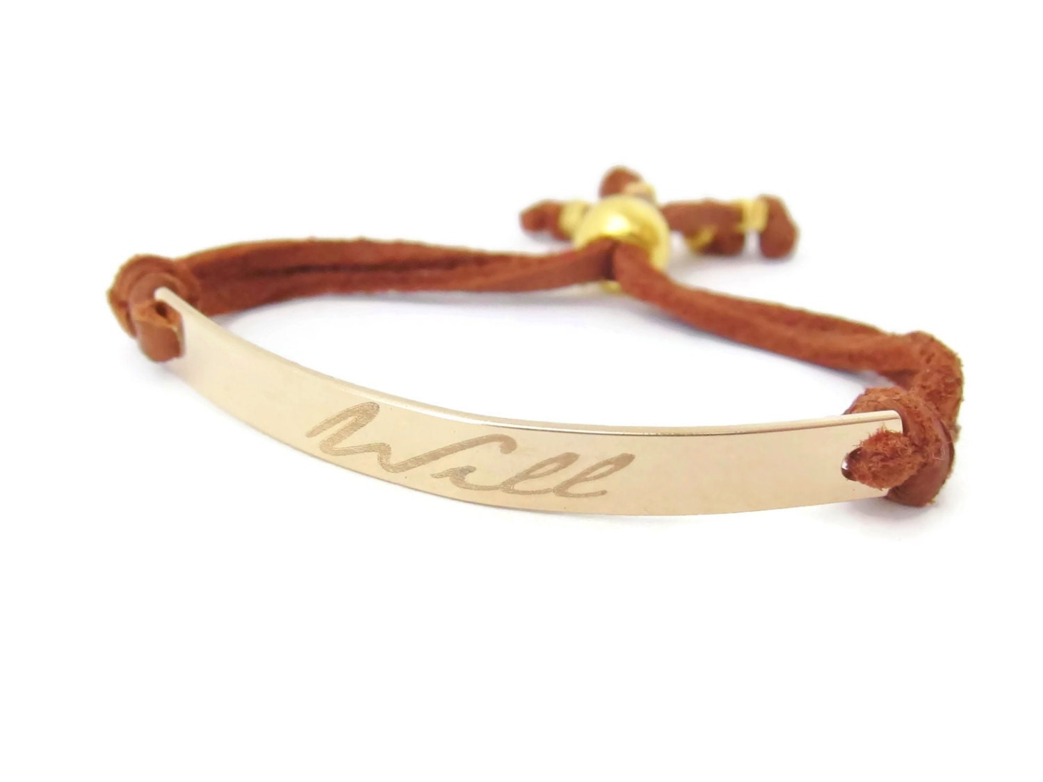 Custom 14K Gold Leather Bracelet, Personalized Engraved Adjustable Bracelet, Stackable Colorful Hand Stamped Gold Bracelet, Gift for Her
