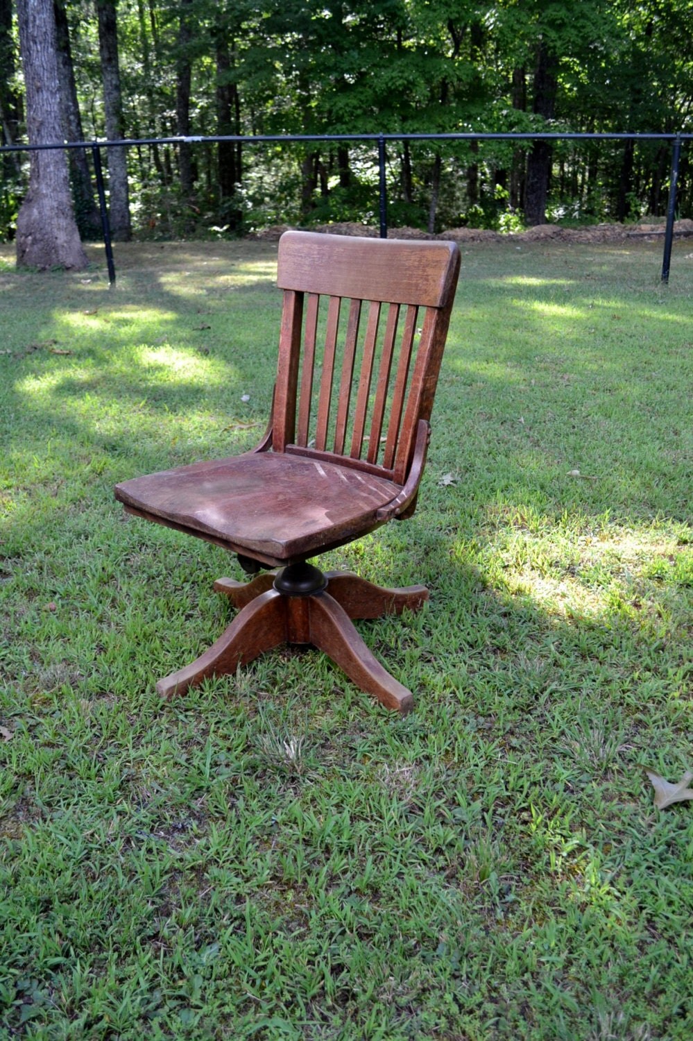 RESERVED Vintage Oak Desk Chair Wooden Swivel Tilt Office