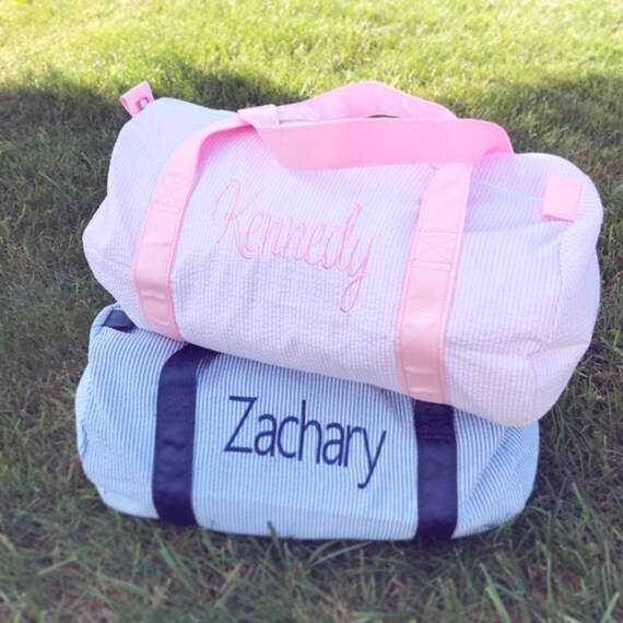 Monogrammed Duffle Bag Personalized Seersucker by LLMonograms