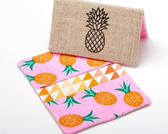 Pineapple Wallet, Pink Card Case, Monogram Wallet Women - Pink Pineapple Gifts / Pineapple Accessories