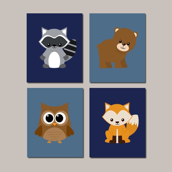 Woodland Nursery Art Woodland Animals Prints Boy Nursery Decor