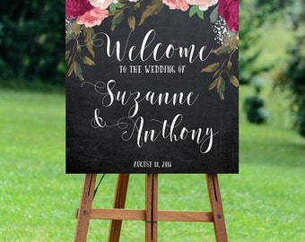 burgundy wedding sign, burgundy welcome sign, welcome wedding sign, digital wedding sign, chalkboard welcome sign, 8x10, 16x20, 18x24, 24x30