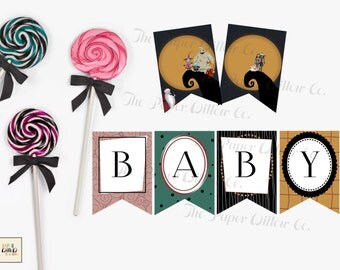 Nightmare Before Christmas Baby Shower or Birthday Banner- Banner-INSTANT DOWNLOAD-Baby Shower-Baby-Editable-Editable using Adobe Reader