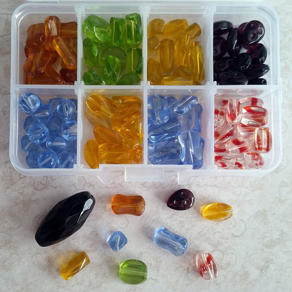 Glass Beads Assorted Shapes Mixed Colors Bead Box Kit