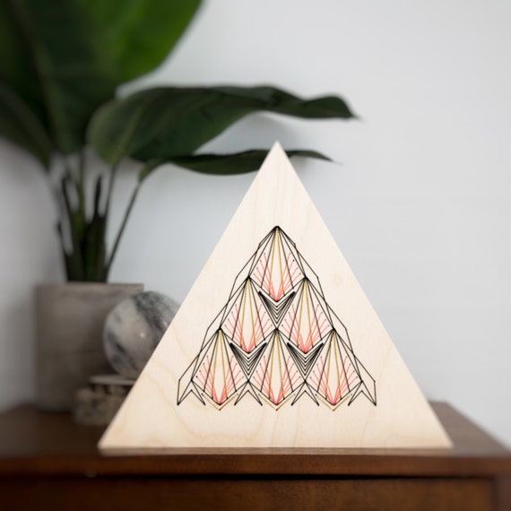 Items similar to Modern embroidery. Triangle wood frame. Art deco