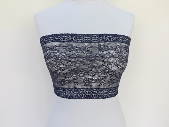 Navy blue lace bandeau top. Elastic lace by MissLaceAccessories