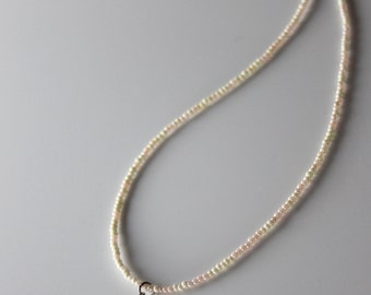 Necklace ivory & pale coral iridescent seed bead pearl droplet wedding bridal