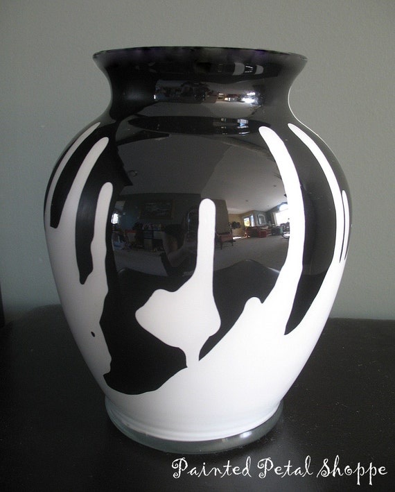 Black & White Painted Vase/ Decorative Vase/ by