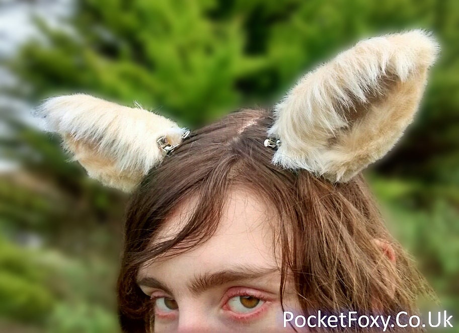 Realistic TwoTone Luxury White Wolf Tail Ear Set Custom